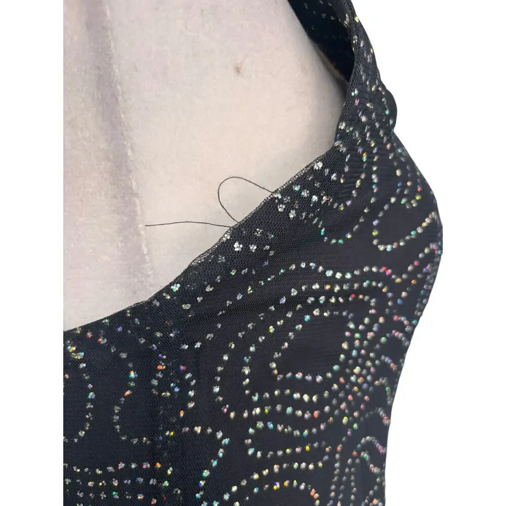 Vintage All That Jazz Black Mesh Rhinestone Maxi Dress Open Back Party Wedding